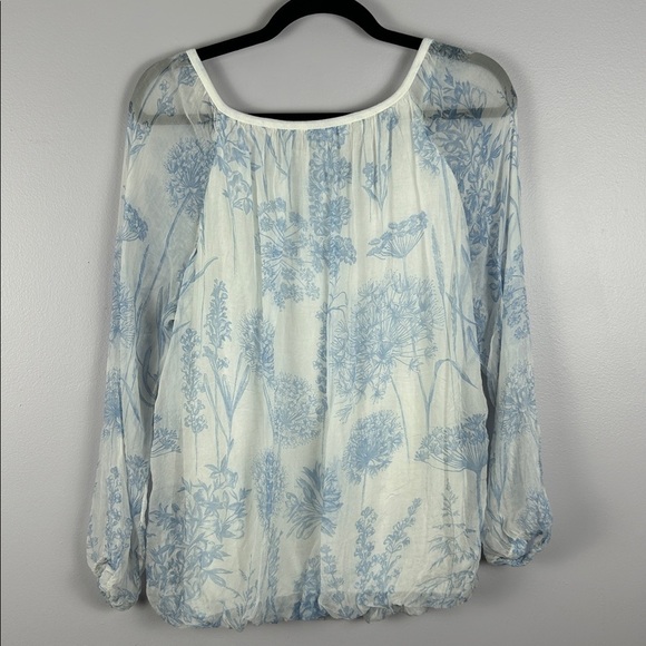 Elena Baldi Silk Floral Long Sleeve Whimsical Ethereal Blouse Medium White Blue - Picture 15 of 15
